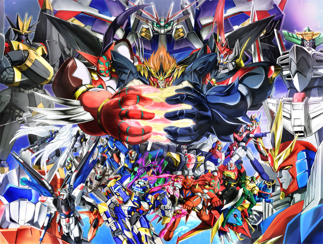 eblmeka, combattler v (robot), daikuu maryuu, daitarn 3, eva 01, fei-yen, freedom gundam, genesic gaogaigar, goshogun, great mazinger (robot), gunbuster, king j-der, mazinkaiser (robot), nu gundam, srx, temjin, wing gundam zero custom, yf-21, zeta gundam (mobile suit), zz gundam, banpresto, char's counterattack, choudenji machine voltes v, choudenji robo combattler v, choujuu kishin dancouga, daikuu maryuu gaiking, dancouga (series), dancougar, densetsu kyojin ideon, gaiking, getter robo, getter robo g, great mazinger, gundam, gundam seed, gundam wing: endless waltz, gundam zz, koutetsu jeeg, macross, macross 7, macross plus, mazinger (series), mazinger z, mazinkaiser, muteki kojin daitarn 3, muteki koujin daitarn 3, neon genesis evangelion, raideen (series), sengoku majin goshogun, shin getter robo, super robot wars, super robot wars alpha, super robot wars alpha 3, the 3rd super robot wars alpha, toei company, top wo nerae!, top wo nerae! (series), toushou daimos, virtual on, yuusha ou gaogaigar, yuusha ou gaogaigar final, yuusha raideen, yuusha series, zeta gundam, 1980s (style), bad id, bad pixiv id, character request, lossy-lossless, 00s, 1970s (style), 1990s (style), daiku maryu, everyone, king j der, mecha, mecha focus, no humans, oldschool, retro artstyle, robot, super robot