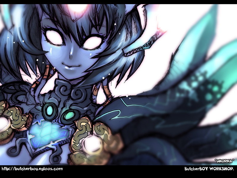 butcherboy, draenei, warcraft, world of warcraft, 1girl, armor, blue hair, blue skin, colored skin, female focus, letterboxed, short hair, smile, solo