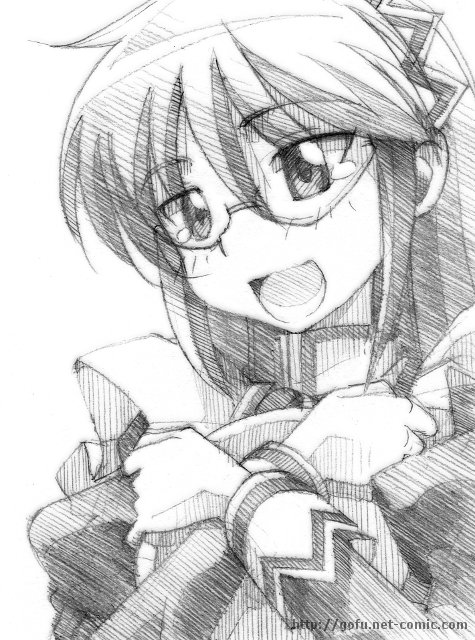 gofu, kijima saki, hayate no gotoku!, traditional media, 00s, glasses, greyscale, monochrome, sketch, solo