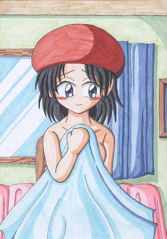 adeleine, kirby (series), lowres, tagme, blush, hat, towel