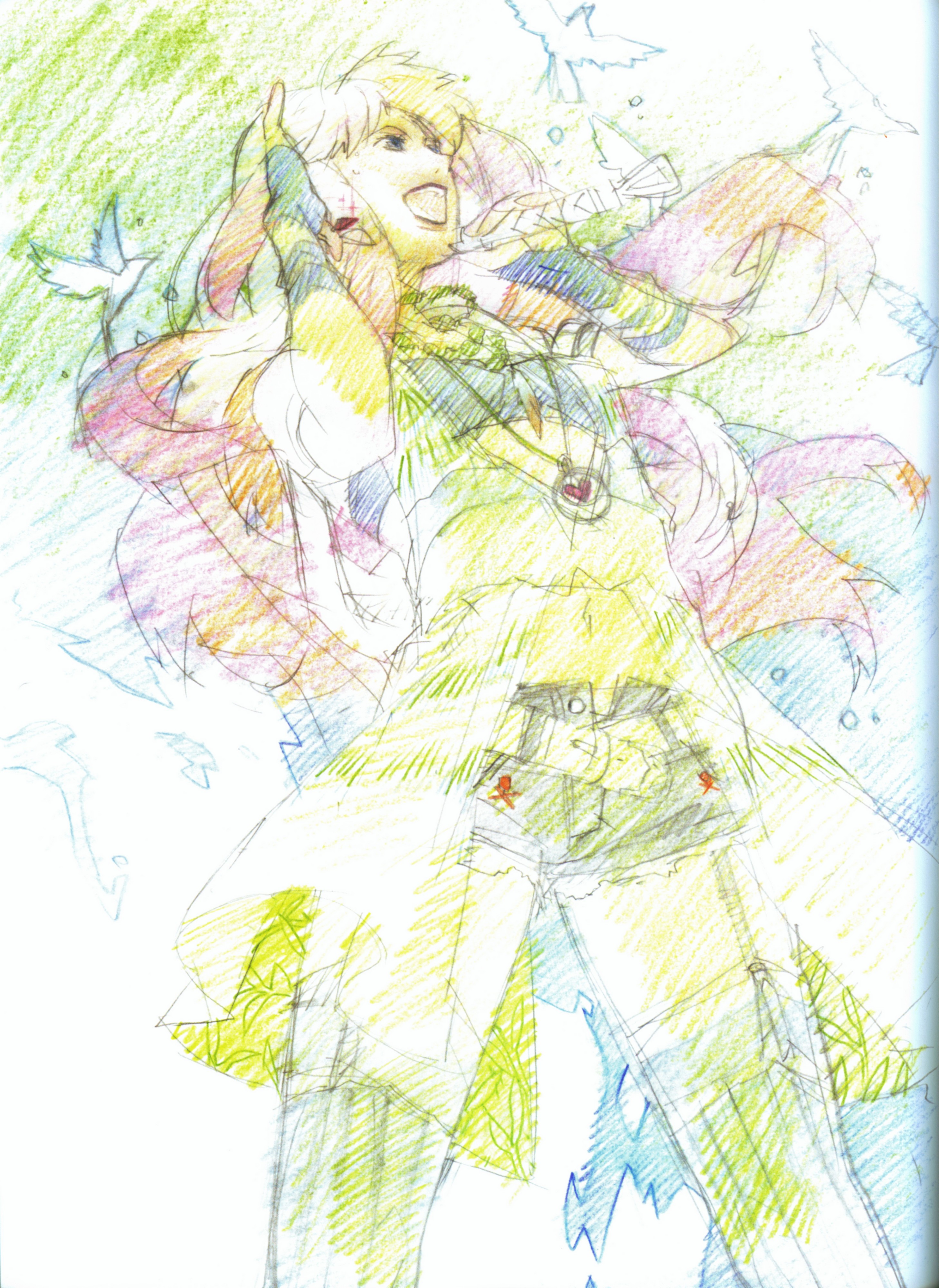 ebata risa, sheryl nome, macross, macross frontier, absurdres, highres, 00s, 1girl, bird, female focus, microphone, music, singing, solo