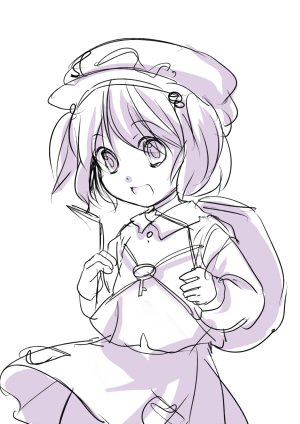 mathnote, kawashiro nitori, touhou, lowres, 1girl, female focus, monochrome, purple theme, sketch, solo, two side up