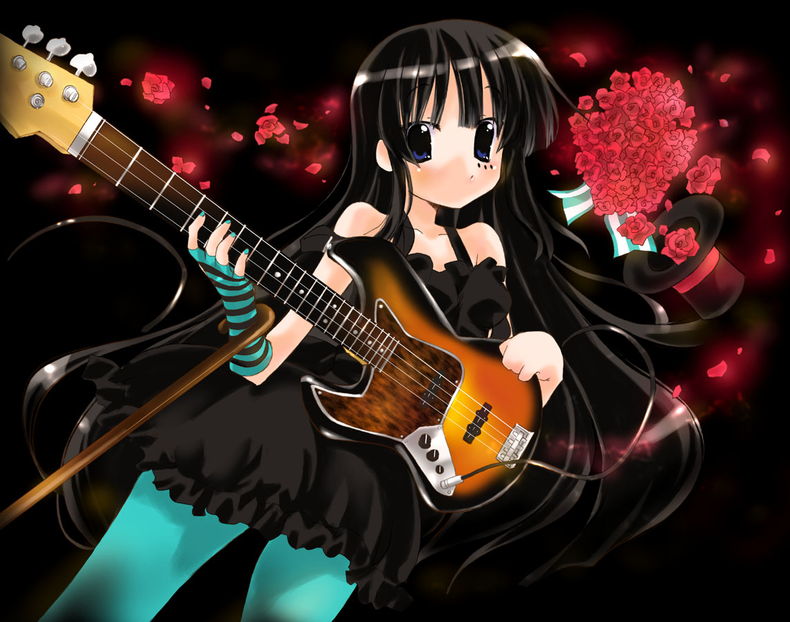 nyanmilla, akiyama mio, don't say "lazy", k-on!, 00s, 1girl, bass guitar, blue pantyhose, female focus, instrument, pantyhose, solo