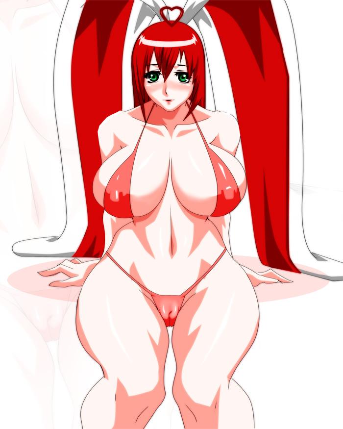 cyberunique, animal ears, bikini, breasts, cameltoe, curvy, large breasts, rabbit ears, red hair, swimsuit
