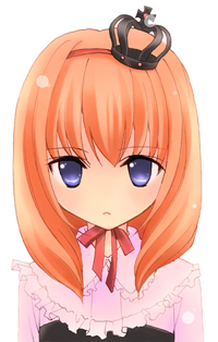 houjou yutori, ushiromiya maria, umineko no naku koro ni, lowres, 00s, 1girl, :<, blue eyes, crown, female focus, mini crown, no nose, orange hair, portrait, solo