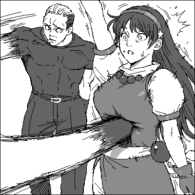 asamiya athena, yamazaki ryuuji, snk, the king of fighters, aliasing, artist request, lowres, source request, 1boy, 1girl, greyscale, monochrome, punching, stomach punch