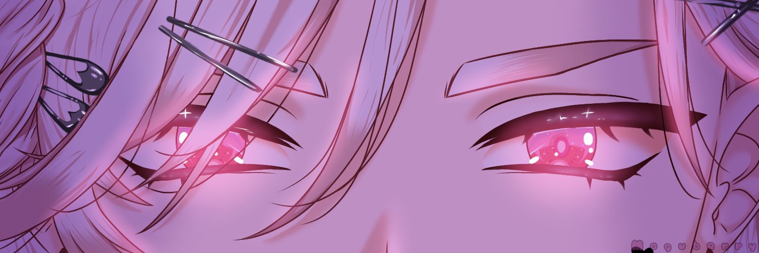first stage production, 1boy, glowing, glowing eyes, hair ornament, hairpin, liron lockheart, moguberry, pink eyes, virtual youtuber