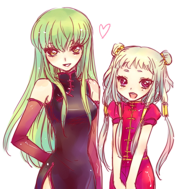 mizunomoto, c.c., tianzi, code geass, 00s, :d, china dress, chinese clothes, dress, heart, open mouth, smile