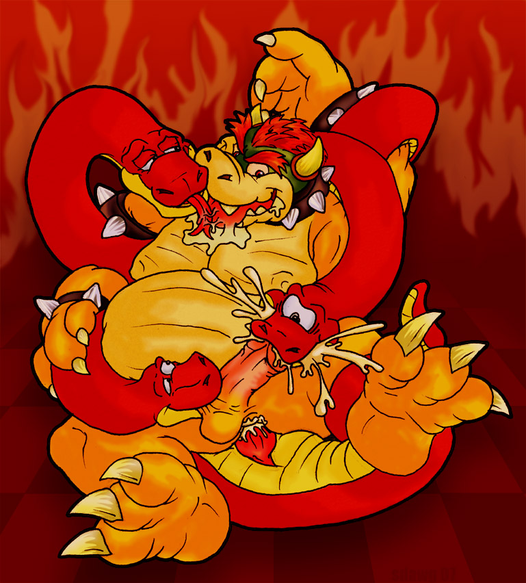 bowser, mario (series), nintendo, super mario bros. 1, 1boy, furry, furry male, male focus, oral, penis, tentacle sex, tentacles, tentacles on male, tri-clyde
