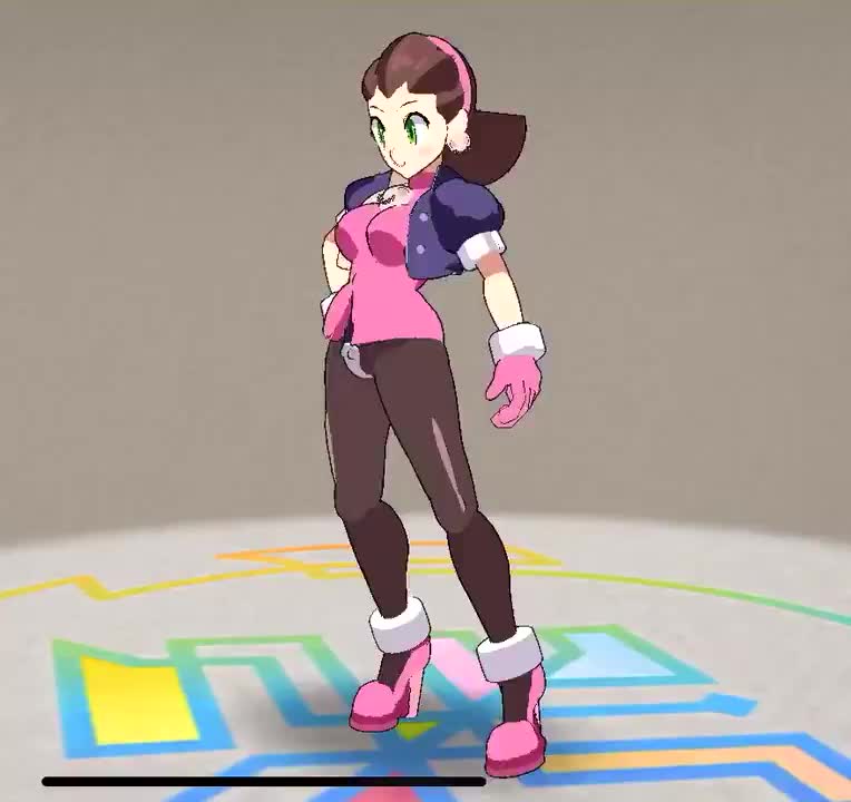tron bonne (mega man), mega man (series), mega man legends (series), animated, tagme, video, 1girl, 3d, ass, breasts, brown hair, crotch plate, dress, earrings, gloves, green eyes, hair slicked back, hairband, high heels, jacket, jewelry, leotard, microskirt, one two punch, open clothes, open jacket, pink dress, pink gloves, pink hairband, skirt, skull earrings, solo, thighs, thong, thong leotard