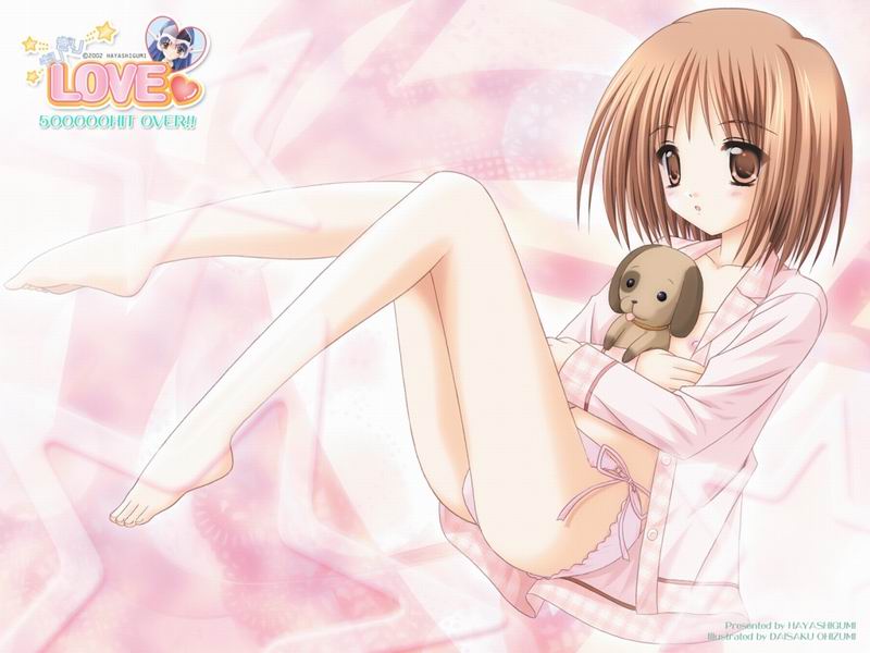 kusakabe nanami, girigiri love, 1girl, barefoot, blush, breasts, brown eyes, brown hair, feet, female focus, nipples, open clothes, open shirt, panties, pink panties, shirt, side-tie panties, small breasts, solo, underwear