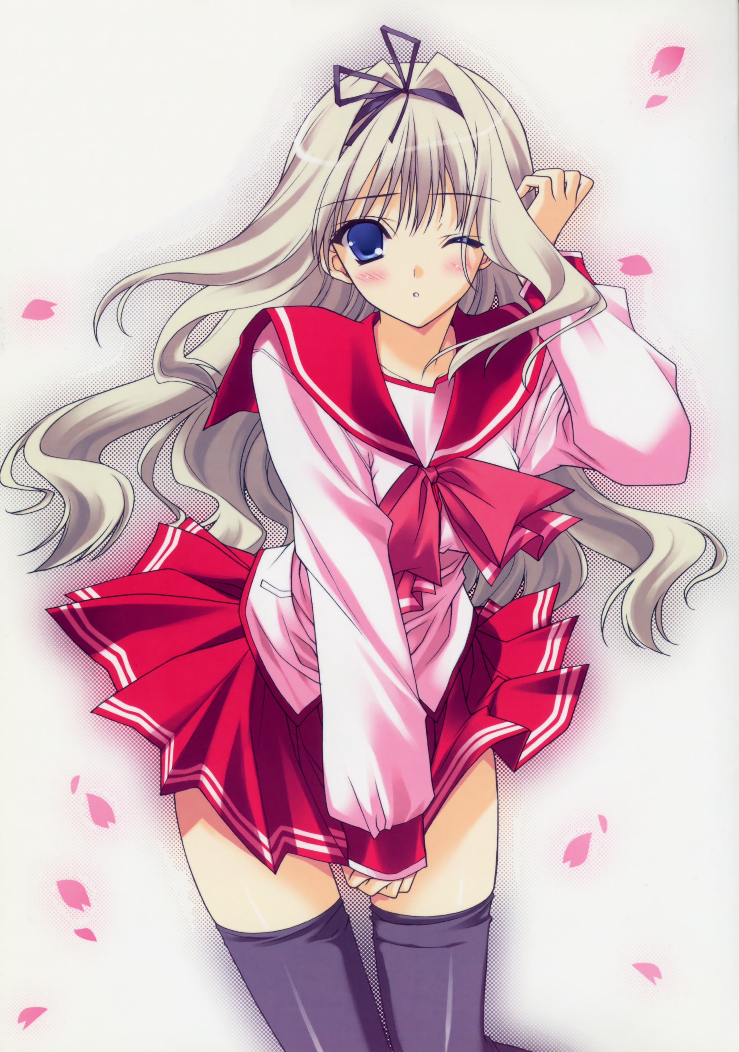 suzuhira hiro, kusugawa sasara, to heart (series), to heart 2, absurdres, highres, 00s, blonde hair, blue eyes, school uniform, solo