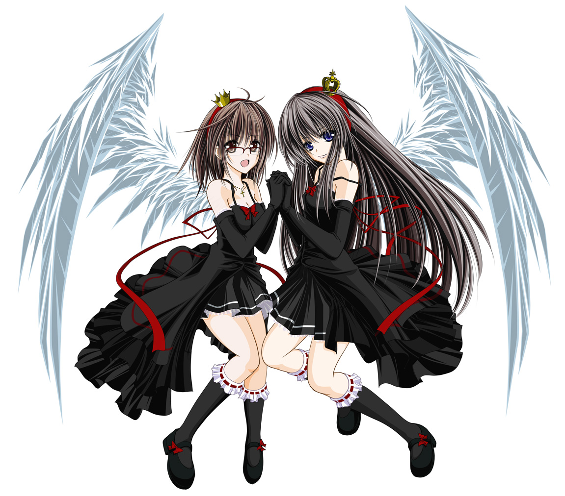 yuuki (kanranseki), yuuki (pixiv), original, 2girls, glasses, multiple girls, wings