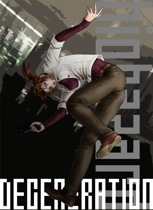 claire redfield, resident evil, resident evil: degeneration, artist request, 00s, blue eyes, brown hair, brown shoes, gun, ponytail, shoes, solo, weapon