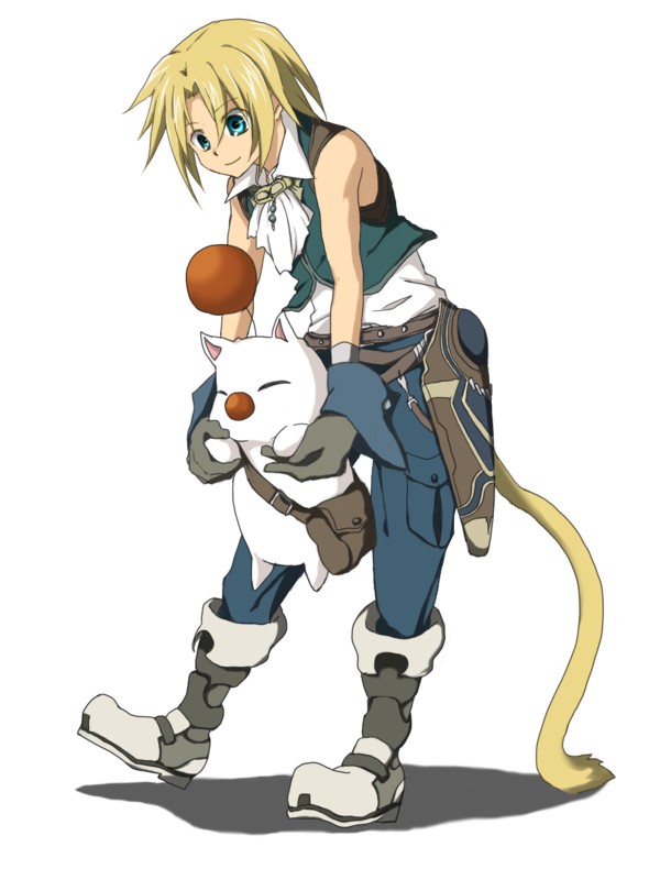 doekuramori, moogle, zidane tribal, final fantasy, final fantasy ix, bad id, bad pixiv id, 00s, blonde hair, blue eyes, boots, gloves, pants, short hair, tail, vest