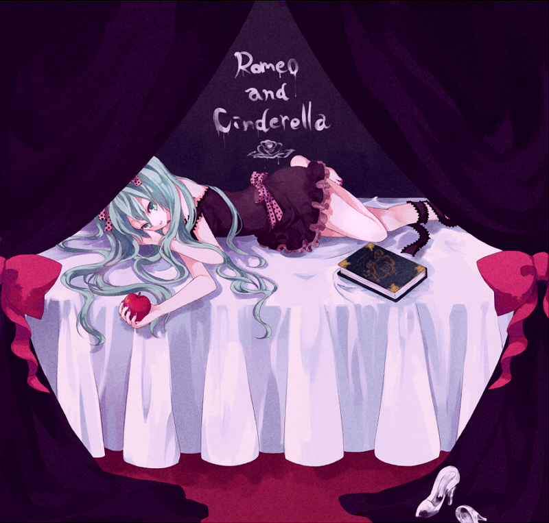 shiina aya, hatsune miku, romeo to cinderella (vocaloid), vocaloid, apple, food, fruit, solo