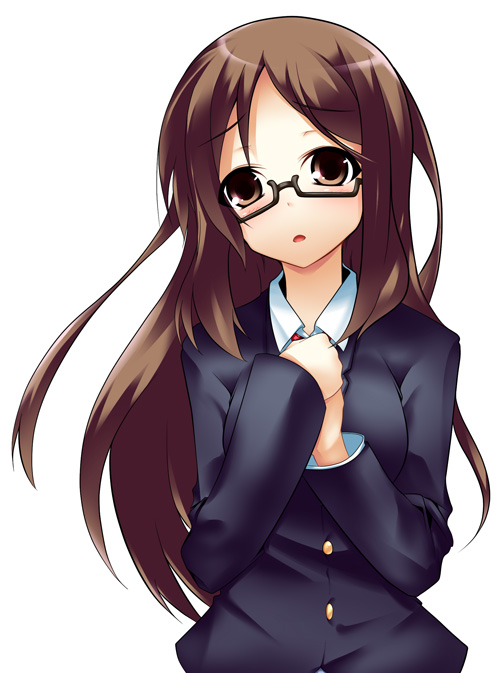 nana (732 kaiten), yamanaka sawako, k-on!, 00s, 1girl, blazer, female focus, glasses, jacket, school uniform, simple background, solo