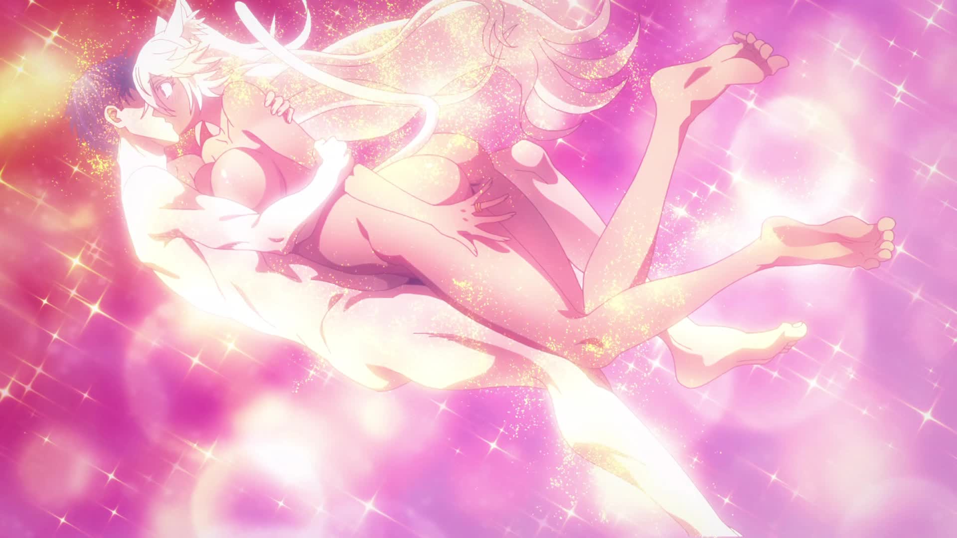 granat needakitta, satou haruto, kekkon yubiwa monogatari, animated, anime screenshot, highres, sound, tagme, video, 1boy, 1girl, animal ears, ass, blush, cat ears, cat girl, cat tail, completely nude, dark-skinned female, dark skin, feet, hug, jewelry, kiss, long hair, nude, ring, tail, thighs, wedding ring, white hair