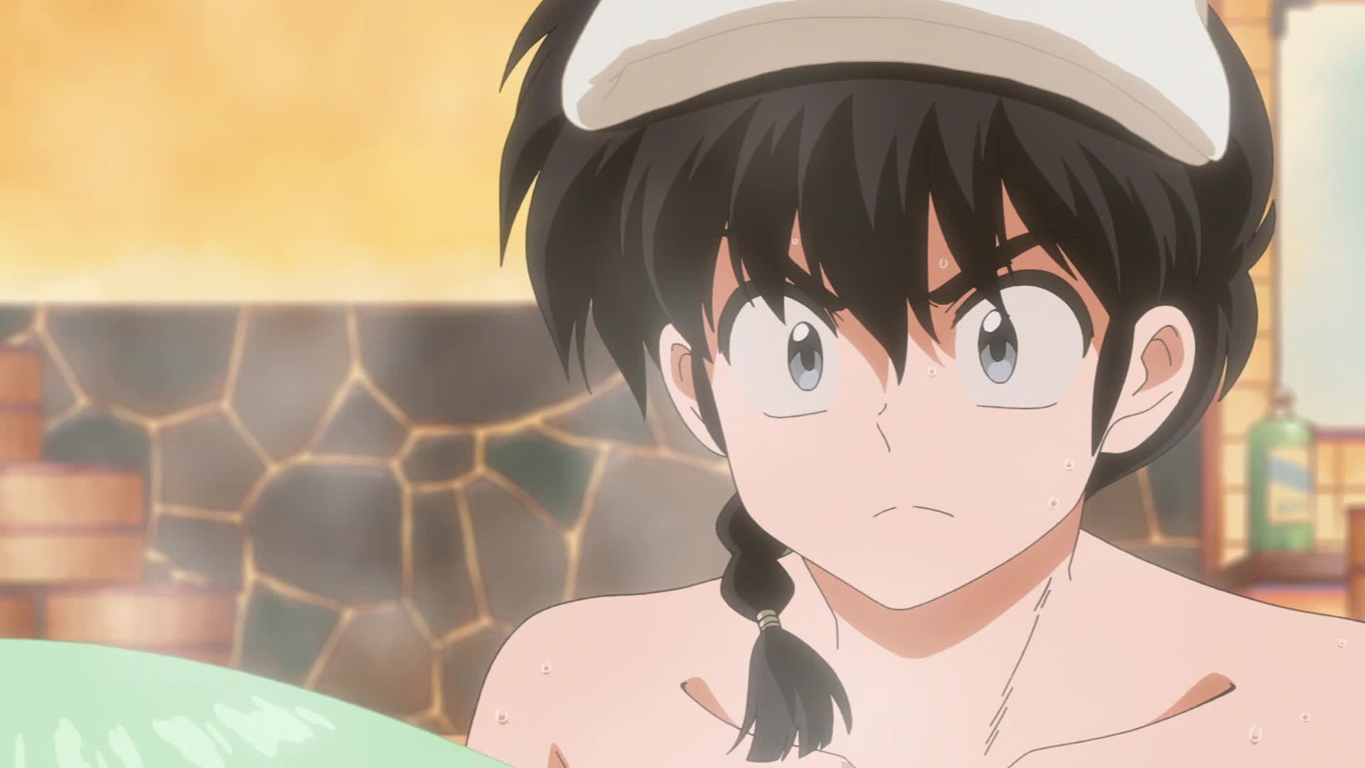 saotome ranma, ranma 1/2, animated, sound, tagme, video, 1boy, 1girl, black hair, braid, braided ponytail, long hair, no nipples, nude, purple hair, water