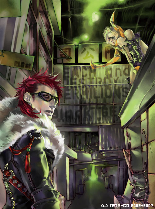 tetz-co, fur, eyepatch, glasses, piercing, red hair