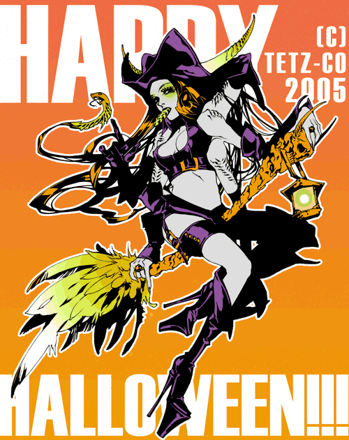 tetz-co, boots, breasts, broom, cleavage, halloween, high heels, horns, jewelry, lamp, ring, shoes