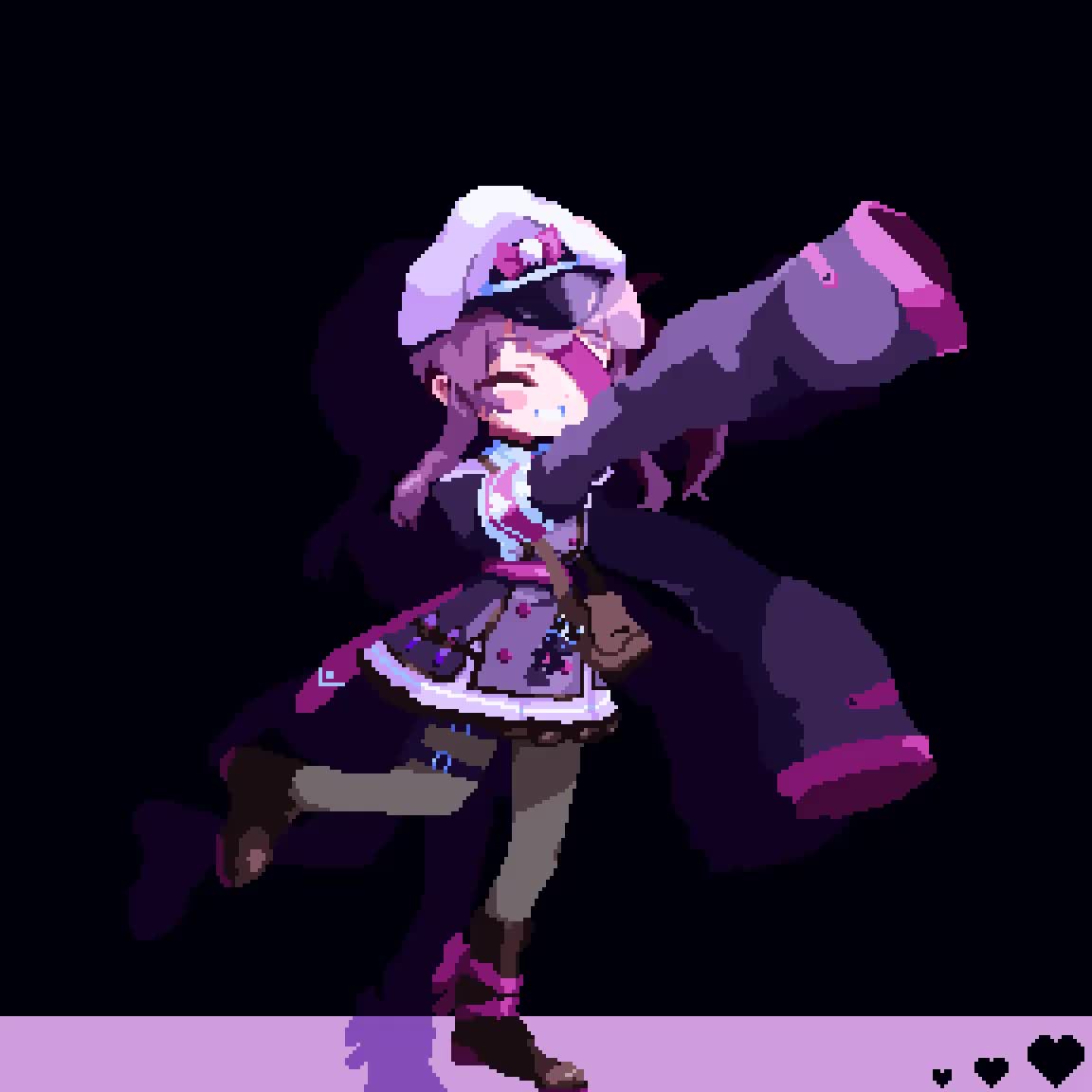 birdman46049238, original, animated, looping animation, tagme, video, 1girl, pixel art, purple eyes, purple hair, sleeves past fingers, sleeves past wrists, solo, thigh strap