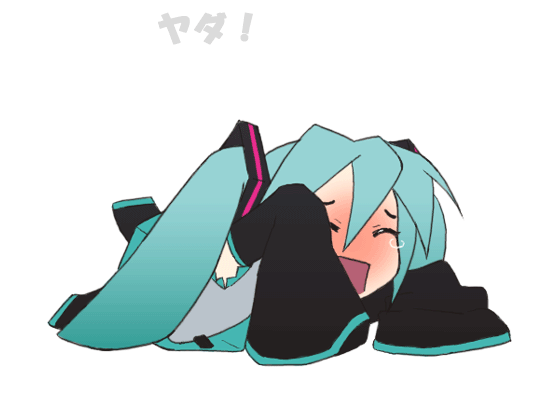 mameshiba (pixiv 59310), hatsune miku, vocaloid, animated, animated gif, translated, 1girl, aqua hair, chibi, closed eyes, detached sleeves, female focus, long hair, long sleeves, solo, tantrum, tears, thighhighs, twintails