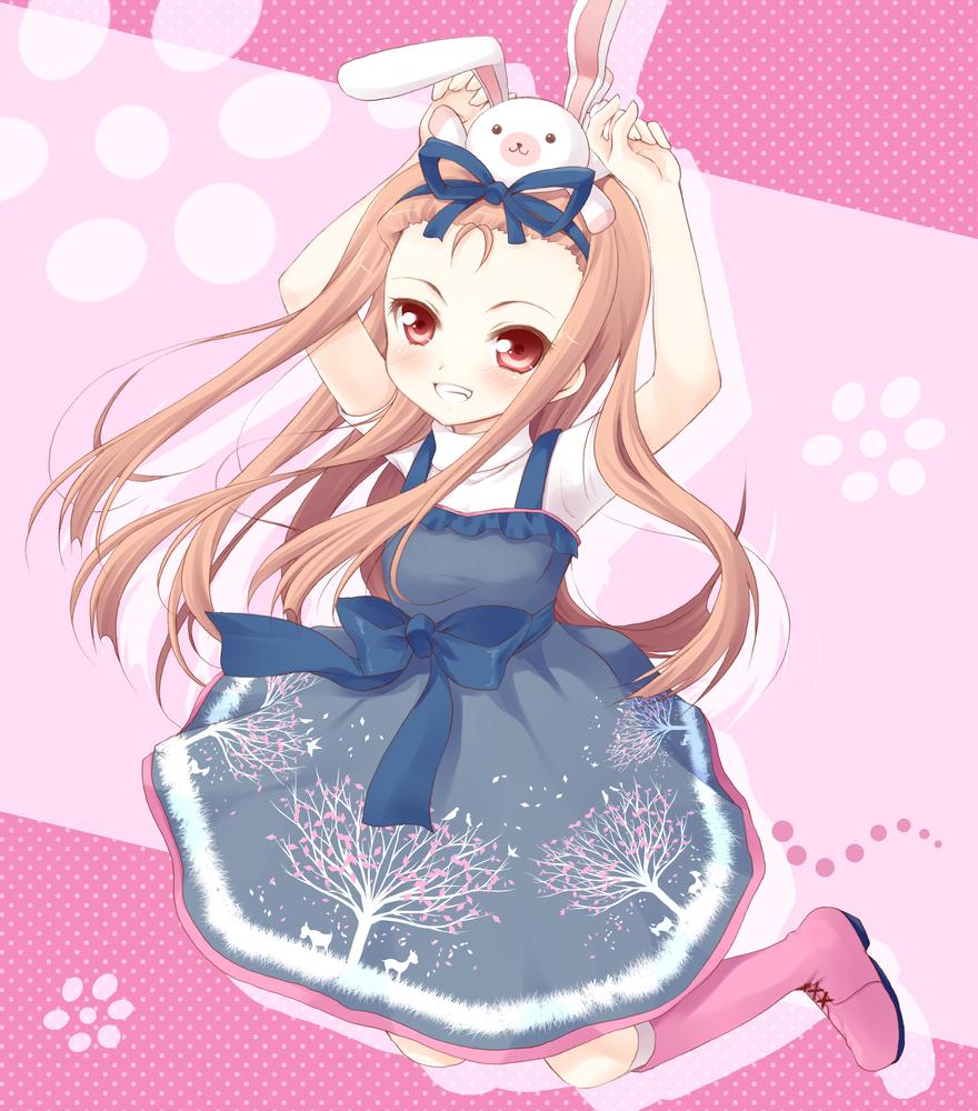 komi zumiko, minase iori, idolmaster, idolmaster (classic), bad id, bad pixiv id, 00s, 1girl, brown eyes, brown hair, child, female focus, rabbit, solo, stuffed animal, stuffed rabbit, stuffed toy