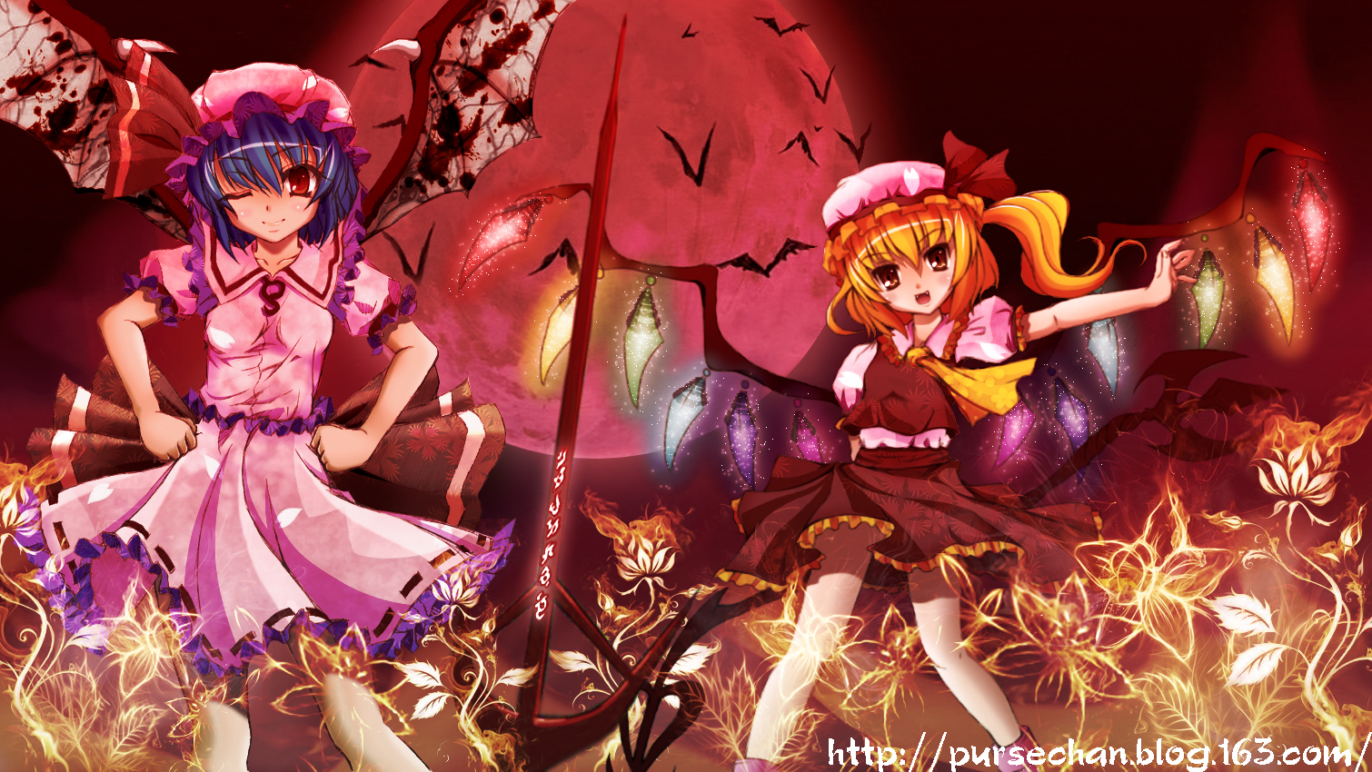 chenjicai, pursechan, flandre scarlet, remilia scarlet, touhou, bad id, bad pixiv id, 2girls, female focus, multiple girls, siblings, sisters