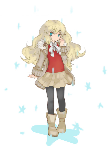 noko351, original, blonde hair, boots, child, green eyes, jacket, long hair, pantyhose, skirt, solo