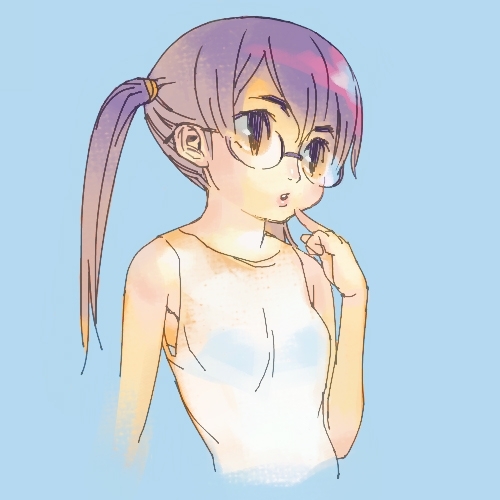 outtake, lowres, tagme, child, glasses, gradient hair, multicolored hair, twintails