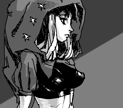 outtake, velvet (odin sphere), odin sphere, lowres, tagme, 1girl, female focus, monochrome, solo
