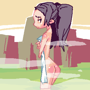 outtake, lowres, tagme, bath, ponytail, towel