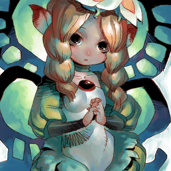 outtake, mercedes (odin sphere), odin sphere, 1girl, braid, butterfly wings, choker, flower, hair flower, hair ornament, insect wings, own hands clasped, own hands together, pointy ears, puff and slash sleeves, puffy shorts, puffy sleeves, shorts, twin braids, wings