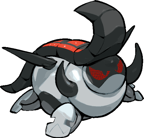 kawaanago, iron treads, nintendo, pokemon, commentary request, lowres, full body, non-humanoid robot, pokemon (creature), pokemon focus, red eyes, robot, robot animal, solo, transparent background, tusks, v-shaped eyes