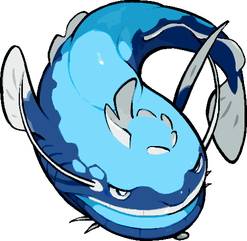 kawaanago, dondozo, nintendo, pokemon, commentary request, lowres, animal focus, fish, full body, no humans, open mouth, pokemon (creature), pokemon focus, solo, transparent background, whiskers