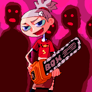 outtake, lowres, tagme, chainsaw, skull, smile, zombie