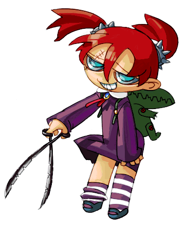 outtake, lowres, tagme, red hair, scar, stitches, twintails