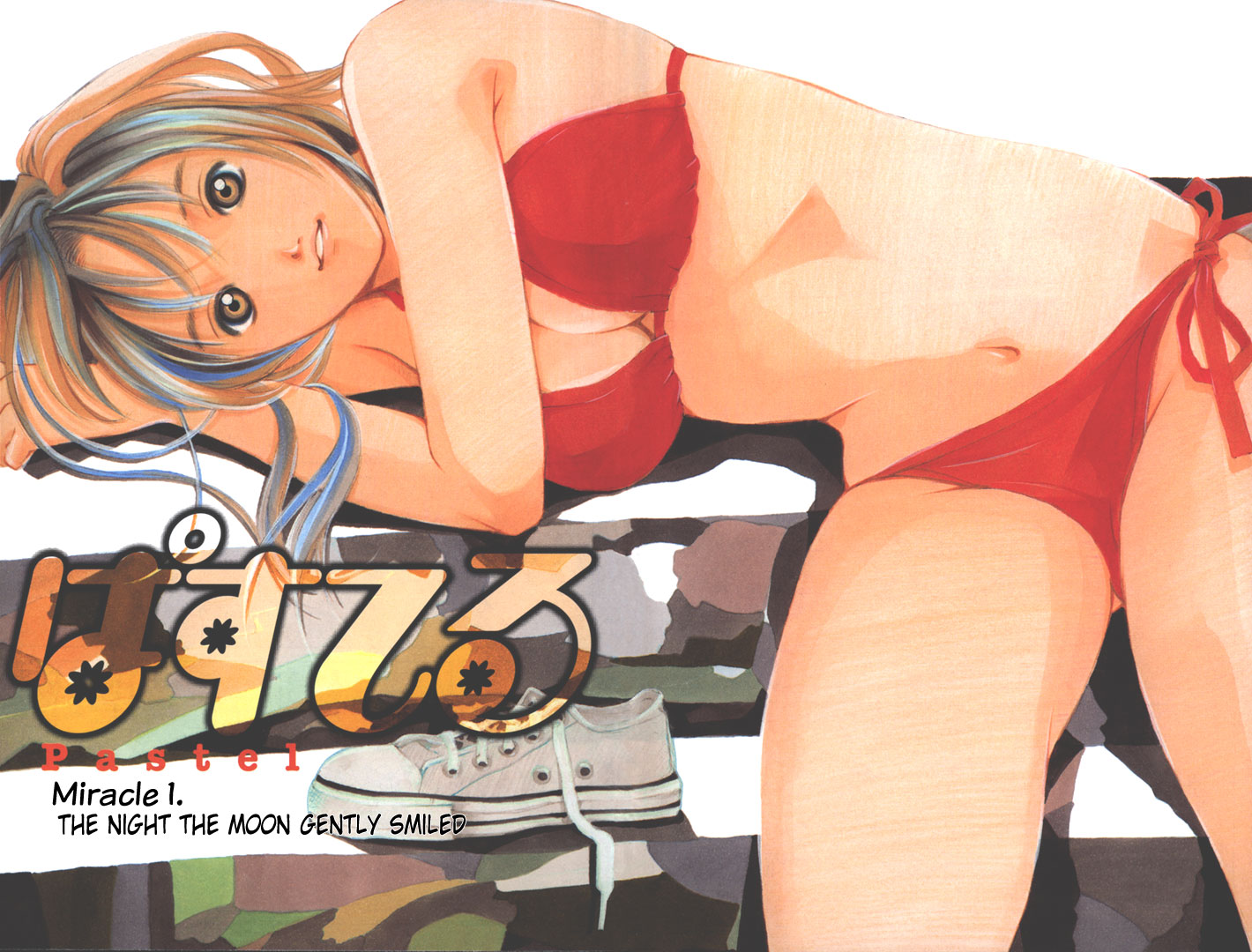 tsukisaki yuu, pastel (manga), 1girl, bikini, brown eyes, female focus, orange hair, red bikini, solo, swimsuit