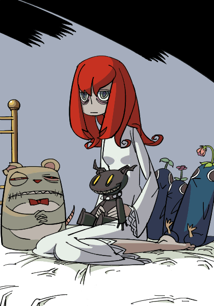 outtake, tagme, bed, red hair, sitting