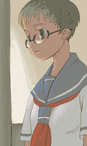 outtake, lowres, tagme, glasses, school uniform, short hair