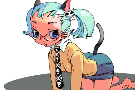 outtake, lowres, child, glasses, necktie, tail, twintails