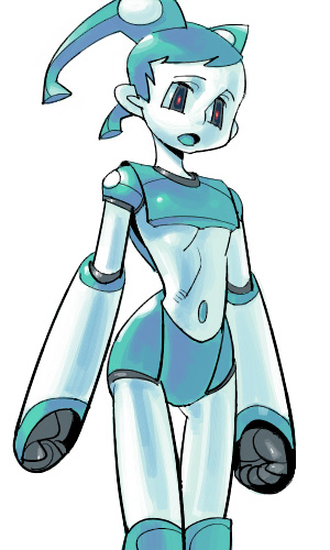 outtake, my life as a teenage robot, character request, lowres, tagme, 1girl, female focus, robot, simple background, solo, standing, white background