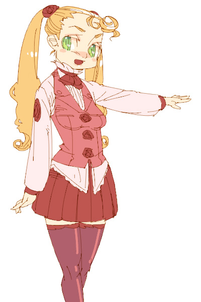 outtake, tagme, blonde hair, green eyes, thighhighs, twintails, vest