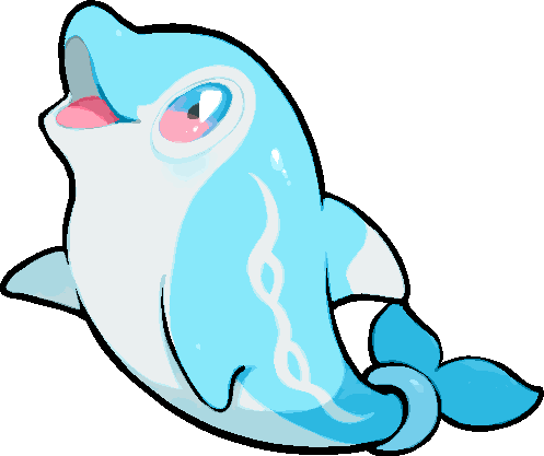 kawaanago, finizen, nintendo, pokemon, commentary request, lowres, animal focus, dolphin, full body, multicolored eyes, no humans, open mouth, pokemon (creature), pokemon focus, smile, solo, transparent background