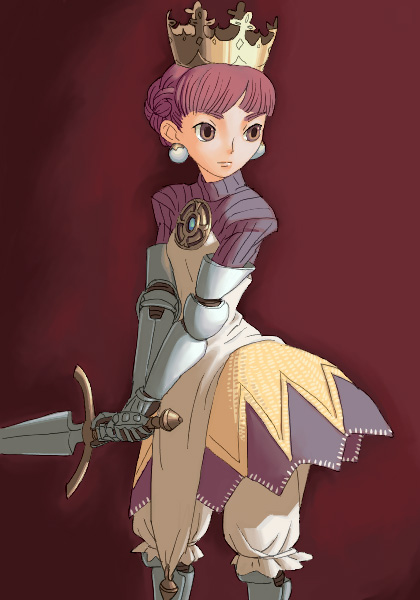 outtake, odin sphere, crown, earrings, jewelry, sword, weapon