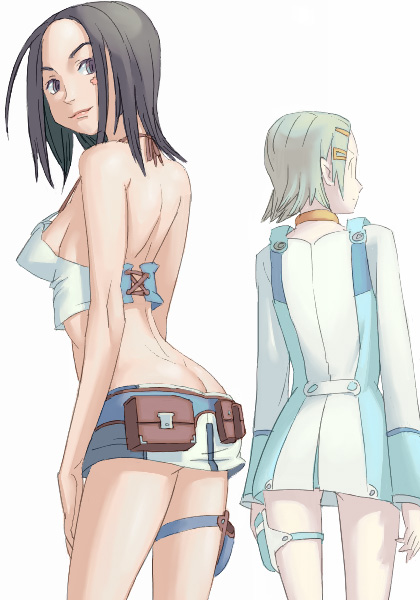 +, outtake, eureka (eureka seven), talho yuuki, eureka seven, eureka seven (series), 00s, ass, black hair, breasts, green hair, sideboob, skirt