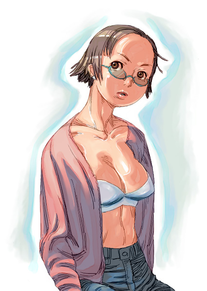 outtake, bra, breasts, cleavage, forehead, glasses, lingerie, underwear