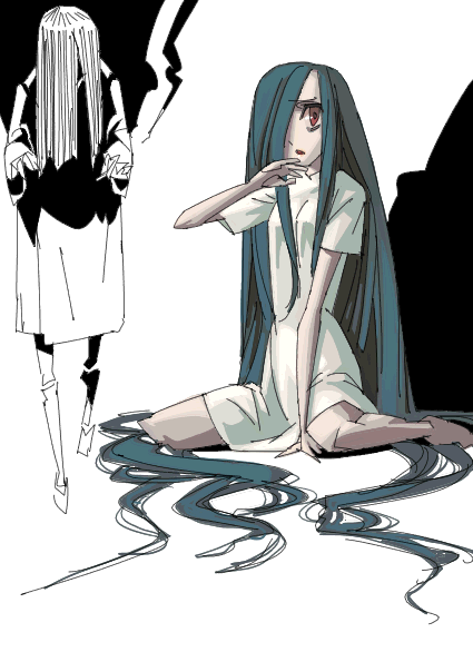 outtake, tagme, long hair, sitting