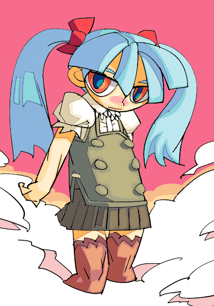 outtake, blue hair, ribbon, smoke, twintails